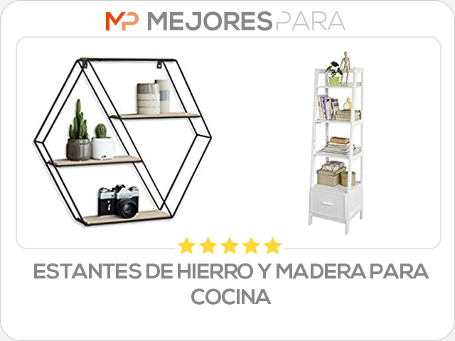 estantes de hierro y madera para cocina